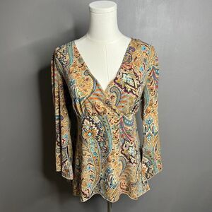 Dressbarn Paisley Split Flare Sleeve Top Y2K